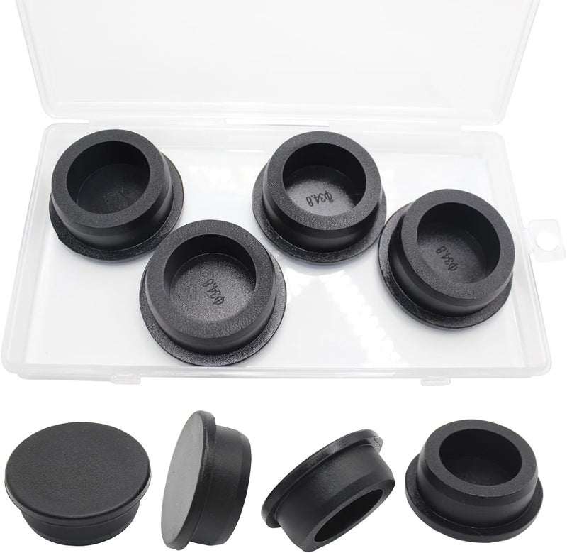 BOPOREAE 4 Pcs 34.8 mm Silicone Rubber Plug for 33.8-34.8 mm/1-5/16-1/3/8 in Round Holes, Waterproof T Type Rubber Stoppers, Soft Flexible Seal Tube Pipe End Caps Inserts Bathtub Jet Covers, Black - Image 1